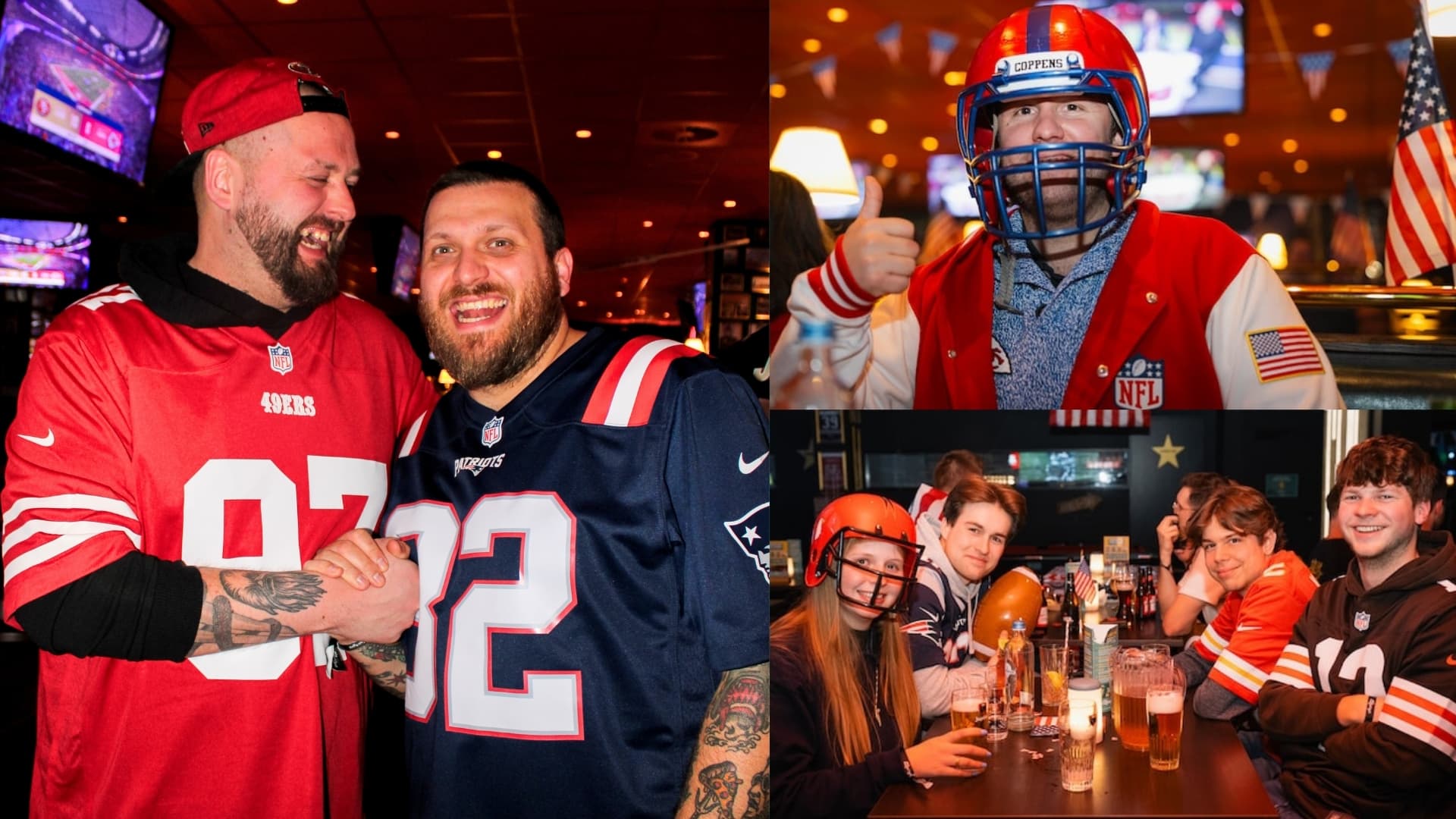 Fans hebben plezier bij O'Learys tijdens de super bowl